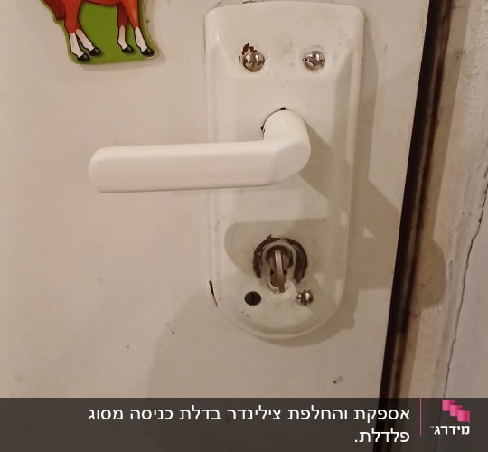 ידית דלת לבנה עם מנעול גלילי